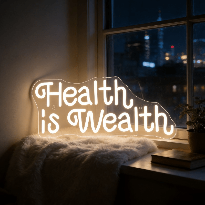 Health Wellness Gym - 건강은 부입니다 네온사인 LED 마키 조명,